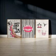 1 Stück ungerahmter Poster mit rosa und schwarzem Schlagzeilen-Motiv von High Heels und Kuss, ideal für Studentenzimmer, Mädchenzimmer, Waschküche, Schlafzimmer Wanddekoration