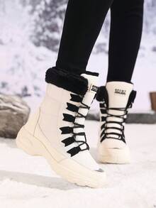 Bottes de neige longues pour femmes, bottes rondes chaudes doublées thermiques antidérapantes, chaussures de neige polyvalentes simples, bottes hautes pour femmes