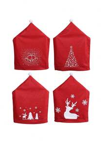 1 pieza Decoración de mesa de comedor navideña, con diseño de árbol, muñeco de nieve, reno y campana, adecuada para decorar mesas y sillas de restaurante en todas las estaciones, desmontable y lavable, decoración del hogar y del invierno, resistente al polvo y duradera.