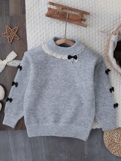 Suéter de punto cálido con decoración de mariposa para niñas, adecuado para deportes, exteriores, vacaciones, otoño/invierno