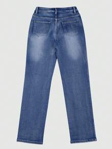 大码女式修身百搭街头风格直筒牛仔裤，老款风格，返校，老师，秋季，卡普里裤，办公室装，复古，妈妈牛仔裤，夏季，下装，牛仔布，商务休闲 - 藍色 - 查看 6