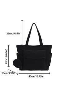 1 chiếc túi xách unisex dung tích lớn kèm ví, kiểu dáng Hàn Quốc mới, balo dành cho sinh viên, túi đeo chéo thường ngày, túi vải bố có ngăn đựng laptop, nhẹ và có thể gấp gọn, kiểu dáng cổ điển, cần thiết cho thanh thiếu niên, nữ sinh viên và giáo viên. - màu đen - Xem 5