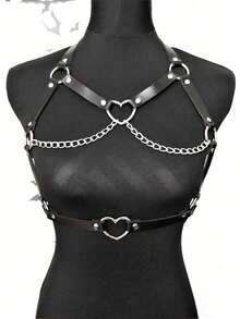 Women's Leather Chest Harness With Chains Fashion Chest Harness Outfit Accessoreis Chest Harness Woman - Black - View 12