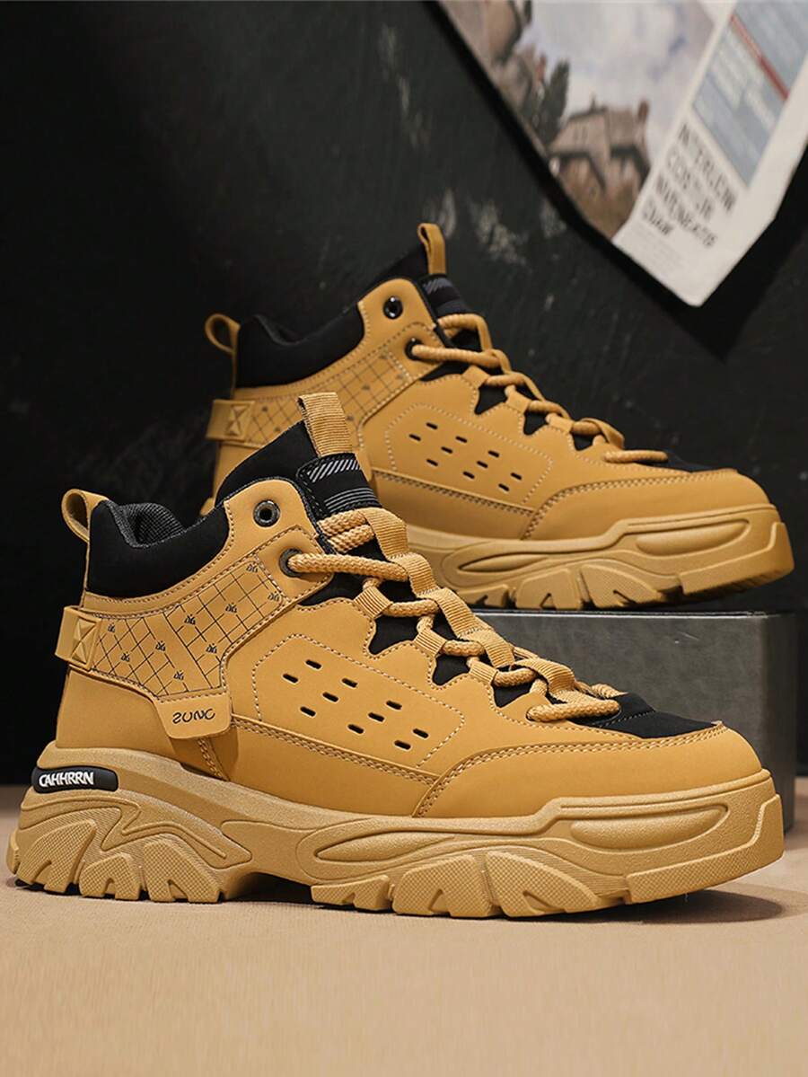 2025 New Men's High-Top Pirate Boots, Thick Sole Anti-Slip Wear-Resistant Round Toe Lace-Up Soft Comfortable PU Leather Waterproof Oil-Resistant Men's Leather Boots, Fashionable Versatile Casual Wear, Suitable For Hiking, Climbing, Adventure