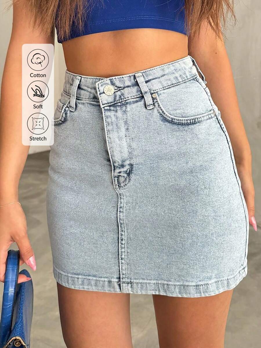 Mini-Jeansrock mit hoher Taille für Damen