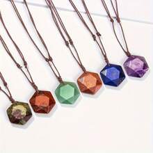 1 Piece Natural Stone Hexagonal Star Pendant Necklace - Handwoven Adjustable Bohemian Style Jewelry, Includes December Birthstone, Multiple Color Options, Suitable For Women's Holiday Party Gifts And Casual Outfits, Unique Texture Treatment - 東陵石 - 查看 4