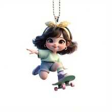 Acrylic Flat Cartoon Cute Girl Creative Decorative Pendant, Suitable For Backpack, Car Rearview Mirror Decoration