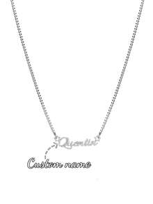 Custom Shiny Matte Name Necklace With Box Chain; Personalized Charming Sandblasted English Letter Name Necklace With Star Coil; Stainless Steel Creative Handmade Minimalist Cursive Letter Name Pendant, Suitable For Family Holiday Wear; Her Favorite Birthday Gift, Valentine's Day Gift, Christmas Gift, Mother's Day Gift. - Silver - View 9