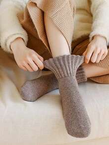 5双装女士秋冬加厚绒毛休闲保暖中筒袜，舒适袜子 - 彩色 - 查看 5