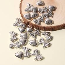 10个优雅银色蝴蝶结心形配件，手工DIY珠宝材料，可用于制作手链、项链、吊坠、钥匙扣等，创意手工装饰配件 - 彩色 - 查看 2