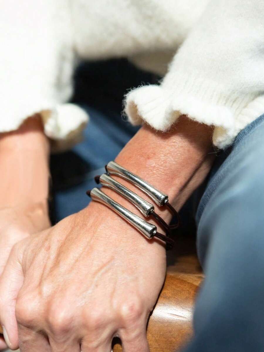 1PC New Simple And Fashionable Street Y2K Asymmetric Design Multi Layer Stacked Leather Rope Bracelet Beaded Bracelet, Suitable For Men And Women's Daily Leisure Matching, Suitable For Autumn And Winter Halloween Parties And Birthday Gifts