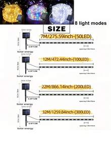 1 件户外太阳能灯管 - 300/200/100/50 LED，带太阳能电池板的灯管，8 种模式，IPX4 户外灯串，适用于泳池、婚礼、圣诞节、庭院、路径装饰、婚礼、圣诞节、万圣节、节日装饰和氛围照明花园装饰，LED 仙女灯，适合 DIY 装饰，非常适合庭院、花园、露台、栅栏、树木、蹦床、婚礼、生日派对、圣诞装饰，满足 11 个节日需求灯串 - 彩色光 - 查看 10