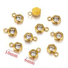 10 chiếc 304 thép không gỉ mạ vàng 18K hình lục giác trái tim năm cánh hoa tam giác đính đá Rhinestone tự làm mặt dây chuyền trang sức phụ kiện vòng cổ mặt dây chuyền trang sức bằng thép không gỉ dành cho nữ thành phần trang sức tự làm mặt dây chuyền đính đá Rhinestone - Nhiều màu - Xem 7