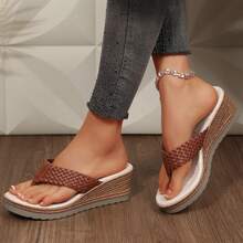 Women's Flip Flops Braided Thong Flat Sandals Open Toe Summer Slip On Slides - 棕色 - 查看 8