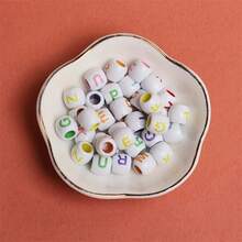 100Pcs Large Hole Acrylic Barrel Shaped Letter Beads 8 * 9mm For DIY Jewelry Making - White Base With Multicolor Letter Beads, Perfect For Bracelets, Necklaces & Craft Projects - 100 - Xem 10