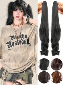 合成假发女式爪夹大波浪片可绑高绑带式低马尾辫发自然发片适合女性日常派对 - 彩色 - 查看 2