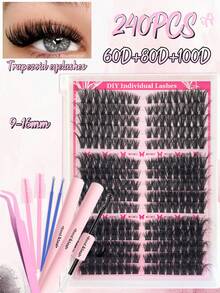 640/240/60PCS Lash Cluster Set, 2 Types Of 60D+80D+100D Lash Clusters, Natural And Thick, With Adhesive And Tools, Firm On Eyes, Suitable For Beginners' Home DIY, Daily Activities, Travel, Costume Parties, Halloween And Christmas Gifts - Black - View 14