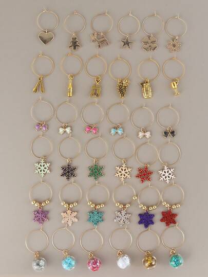 6pcs, Christmas Wine Glass Decorative Tags, Wine Glass Markers, Christmas Party Wine Glass Identifiers, Party Wine Glass Rings