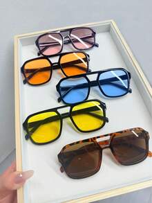 1/5pcs Vintage Square Gradient Color Fashion Fashion Glasses For Women, New Design Yellow Ombre Stylish Lightweight Elegant Basic Fashion Glasses, Business Casual Gift For Women, Autumn/Winter - Black Frame Orange Lenses - View 11