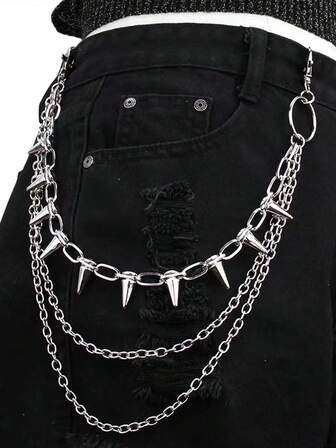 Punk Metal Multi-Layer Rivet Waist Chain, Stage Performance Outfit Accessory, Denim Jeans Decoration, Daily Wear Accessory