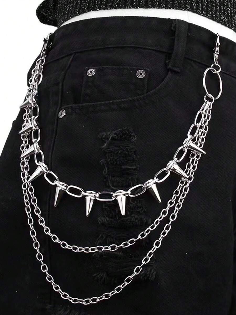 Punk Metal Multi-Layer Rivet Waist Chain, Stage Performance Outfit Accessory, Denim Jeans Decoration, Daily Matching Accessory