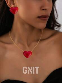 GNIT “一对复古简约的安哥拉红心形光滑耳环，适合女士，适合节日派对