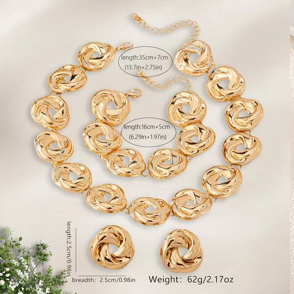 3 قطع/مجموعة من أقراط وسوار وقلادة للنساء، مجموعة مجوهرات أنيقة وعصرية متعددة الاستخدامات بتصميم حلزوني عتيق