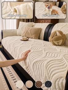 1PC New Sherpa Fleece Jacquard Sofa Cushion - Thickened Warm Seat Pad With Wave Pattern Design, Protective Cover For 1-4 Seater Sofas, Non-Slip All-Season Universal Use, Multi-Purpose For Home Room Decor And Furniture Protection - Multicolor - View 1