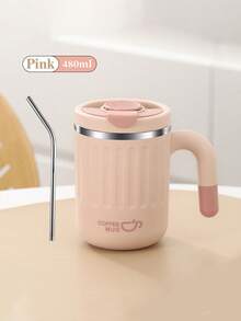 480ml马克杯304不锈钢咖啡杯便携大容量防漏保温水杯吸管杯办公杯适合学校办公室居家旅行必备 - 彩色 - 查看 14