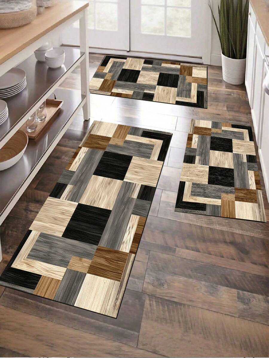 1件装现代几何拼接图案厨房地垫，简约北欧风格厨房地毯，吸油防油厨房地垫，派对聚会家居装饰地毯，可水洗室内入口门垫，防滑厨房装饰地毯，易于清洁的入口迎宾垫，适用于客厅、餐厅、厨房、水槽区、室内入口，适合派对、节日、聚会、礼品、宴会等场合，地毯、门垫、厨房地垫、区域地毯、厨房用品、厨房装饰、厨房垫、厨房地垫、厨房套装、泡沫垫 - 彩色 - 查看 1