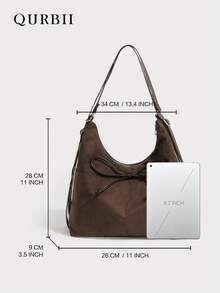 Large Capacity Bow Decor Casual Tote Bag, New High-End Suede Handbag For Women, Autumn/Winter, Matte Texture Commuter Shoulder Bag