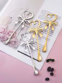 2pcs/4pcs/6pcs Heart Bowknot Hanging Cup Spoon,Love Butterfly Coffee Spoon,Stainless Steel Coffee Stirring Spoon,Coffee Spoon,Long Handle Dessert Spoon,Dinner Spoon,Stainless Steel Love Bow Spoons,Stainless Steel Honey Spoon,Basting Spoon - Multicolor - View 7