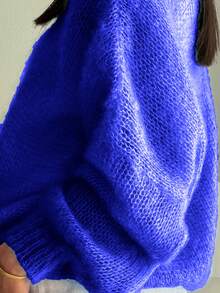 Solid Drop Shoulder Sweater - Dark Blue - View 4