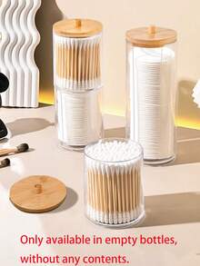 2-in-1 Doppelschicht runde Baumwollstäbchen Aufbewahrungsbox mit Bambusdeckel, transparente Baumwollpad Organizer Box, Make-up Entferner Pad Halter für Zuhause Schreibtisch, Schmuck und Kosmetik