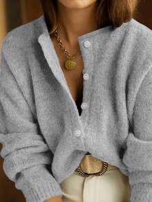 Women's Knitted Round Neck Long Sleeve Cardigan With Button Details, Simple Classic Casual Style, Suitable For Daily Wear Sweater Autumn And Winter Women's Clothing