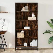 Libreria Larryhot rovere affumicato 80,5x35x170,5 cm in legno ingegnerizzato, resistente e durevole, facile da montare, stile decorativo, adattA, Per riporre soprammobili, statuette, libri, piccoli oggetti, ecc. - Castano - Visualizzare 3