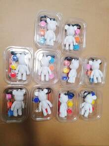 10 pezzi Set di pittura fai-da-te con orsetti fluidi, decorazione graffiti dipinta a mano, comprende colori, cucchiai, orsetti di plastica, pennelli, forniture creative per artigianato, set di pittura per il ritorno a scuola, laurea, eventi di festa, regali significativi per le vacanze, adatto anche per riempire le calze di Natale (disponibili orsetti con testa grande e testa piccola, colori casuali)