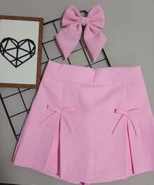 Shorts Skirt Tailored Bow Girls - Baby Pink - View 3