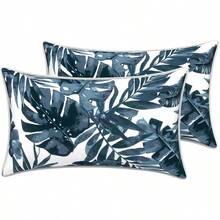 Outdoor/Indoor Throw Pillows, 18x18 Square Pillows With Inserts Bed, Couch, Sofa & Patio Furniture (Set Of 2, Monstera Blue), Decorative Pillows - 棕櫚藍 - 查看 1