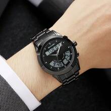 Skmei ساعة رجالية كوارتز من سكماي 2445 بتصميم جديد، سوار من الفولاذ المقاوم للصدأ، مضيئة، عرض الوقت المزدوج والتاريخ، ساعة يد كاجوال