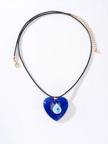 1 peça de pingente de vidro azul com olho de diabo e colar de cordão de cera preta, adequado para mulheres/casais, uso diário, presente de Natal