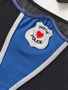 2 Pieces Women's Cosplay,Charming Policewoman,Bare Chest,Sheer&Backless,Sexy Lingerie,Teddy Bodysuit,Sexy Lingerie Bodysuit Set(Including Tie)