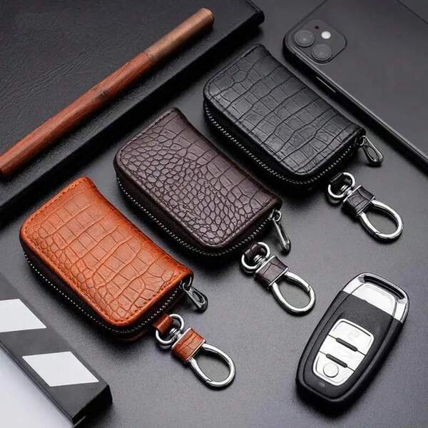 1 Piece Car Key Case Business Universal Crocodile Print Protective Cover Zipper Car Key Storage Bag Interior Product Storage Organizer