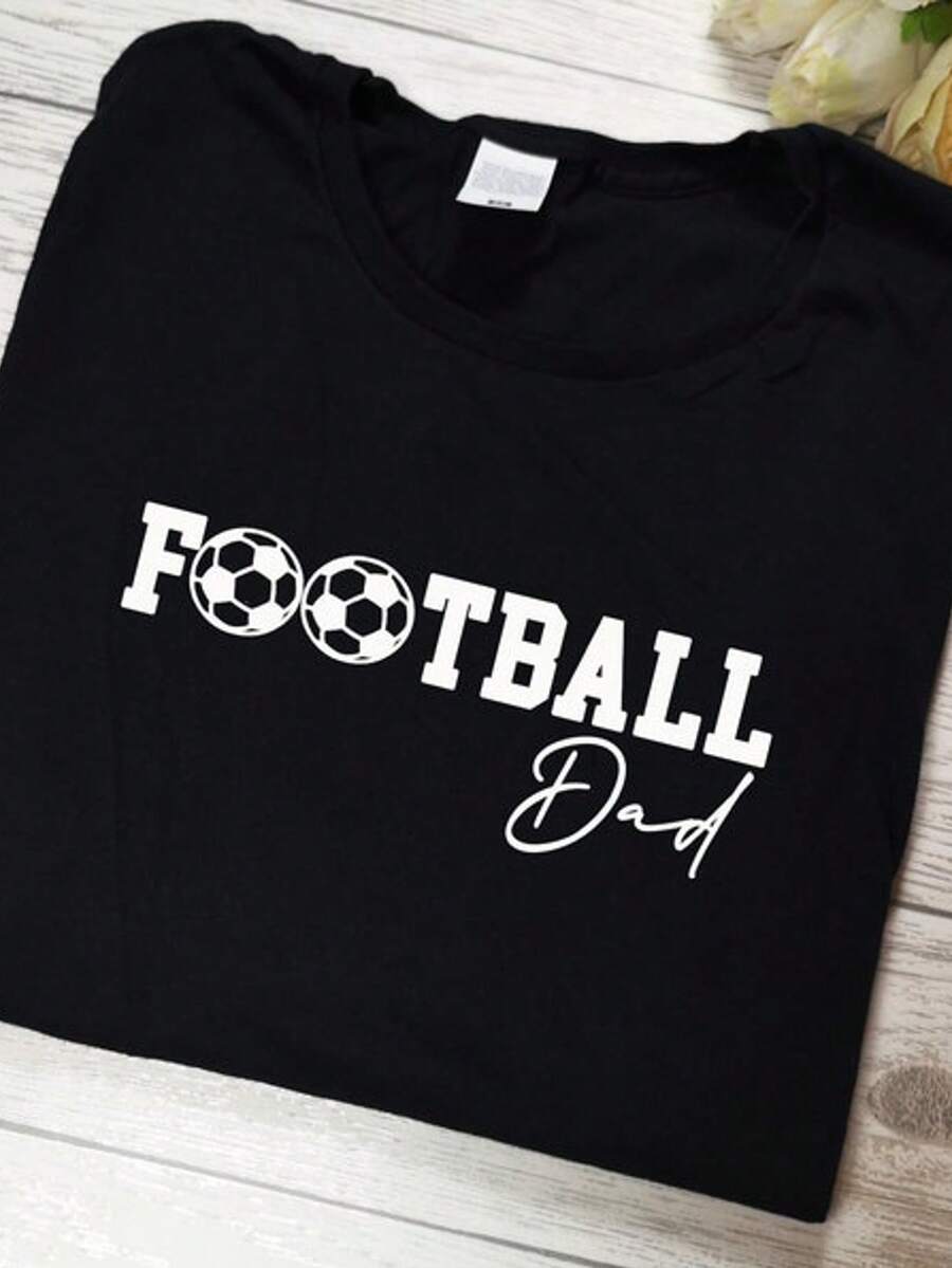 Personalised BLACK DAD T-Shirt With Football Daddy Detail In A Choice Of Colours Any Name Grandad Un - Black - View 1