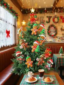 12 pièces/6 pièces Ensemble de décoration de fête de Noël européen et joyeux Ensemble de cadeaux en bois de bonbons Décorations pour arbre de Noël Arrangement de table de dessert Faveurs Décorations