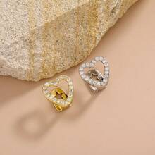 2pcs Hollowed-Out Heart Grillz Set, Golden And Silver Open Face Teeth Caps, Hip Hop Dental Jewelry For Women And Men