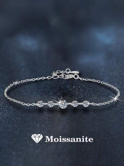 1pc Elegant 925 Sterling Silver 0.7 Carat Moissanite Women's Bracelet, Suitable For Daily Wear, Party, Vacation, Wedding, Valentine's Day, Mother's Day, Bridesmaid Gift, Shiny Jewelry Gift For Her