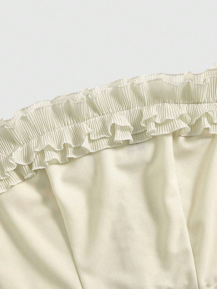 Vestidos de mujer con hombros descubiertos  Vestidos sencillos de mujer  Vestidos sin mangas de mujer Vestidos cortos elegantes y lisos Vestidos mini con hebilla en la cintura Vestidos con volantes  Vestidos mini ajustados  Vestidos sin tirantes  Vestidos sin espalda Vestidos casuales sencillos  Vestidos color marfilVestido mini ajustado de mujer con hombros descubiertos, liso y volantes  Vestido mini informal festivo de corte A con top de tubo y volantes en el busto - Albaricoque - Añade 6