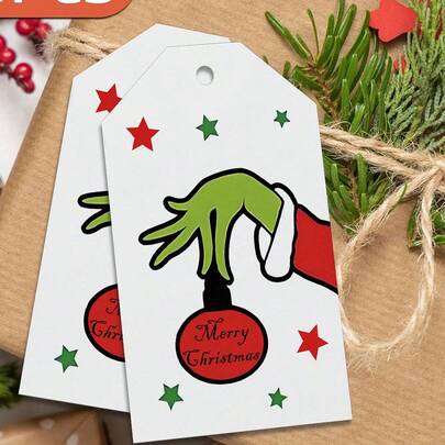 Etiquetas de papel para presente de Natal, etiquetas para presente de Natal, etiquetas para presente de monstro verde, etiquetas para árvore de Natal, etiquetas de feriado, etiquetas engraçadas de gnomo para pendurar, etiquetas para artesanato, decoração de embrulho de presente