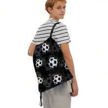 Mochila con estampado de jugador de fútbol de dibujos animados - Mochila de cordón, bolsa de gimnasio para entusiastas del fútbol, plegable, bolsa de cuerdas, bolsa de natación, ligera, de gran capacidad, con compartimento para zapatos, bolsa deportiva, bolsa de fitness y yoga para viajes, regalo para fans del fútbol. Bolsa deportiva de 16 in * 13 in para deportes, fitness, ejercicio, viajes, vacaciones, mujeres y hombres, bolsa de viaje esencial y duradera para yoga